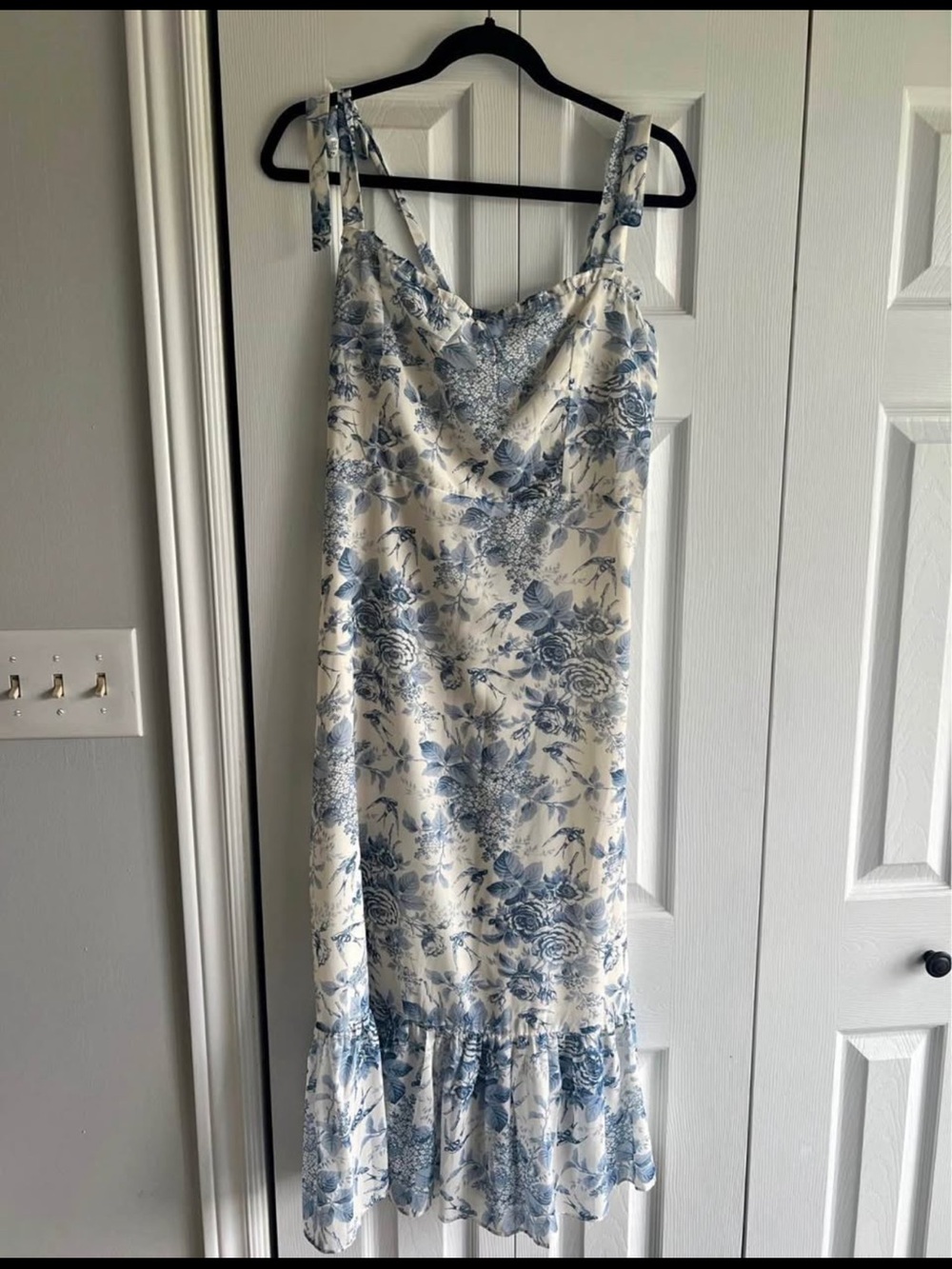 Blue Floral Tie-Shoulder Midi Dress